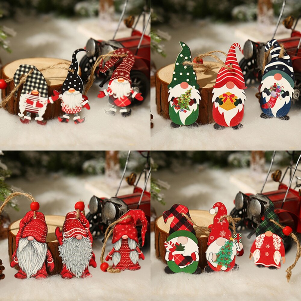 9pcs Mini Christmas Ornaments Tree Decorations, Small Christmas Tree  Ornaments with Santa Claus, Snowman, Reindeer and More Wooden Tiny  Christmas